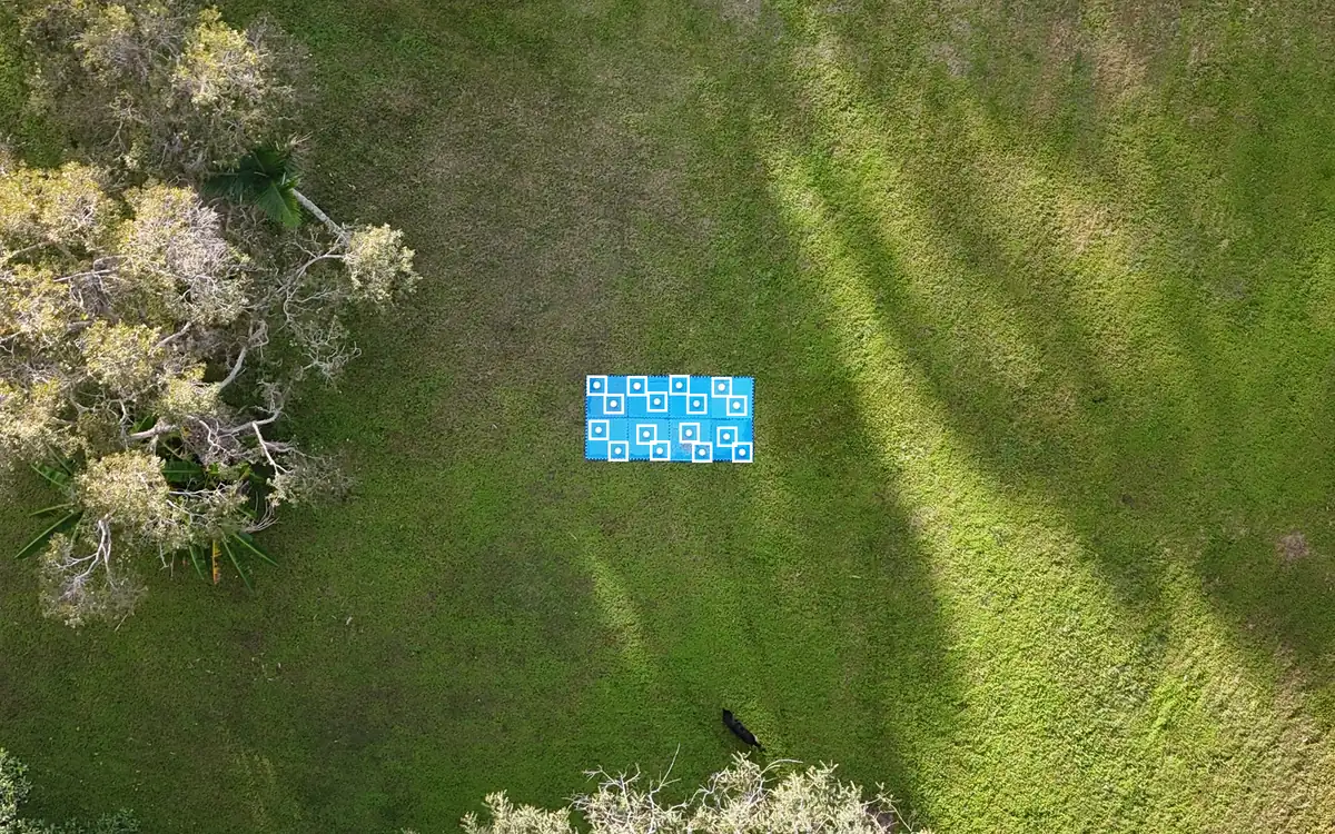 The target field at 40 m with the bowls boxed, from the paper's measurement flights